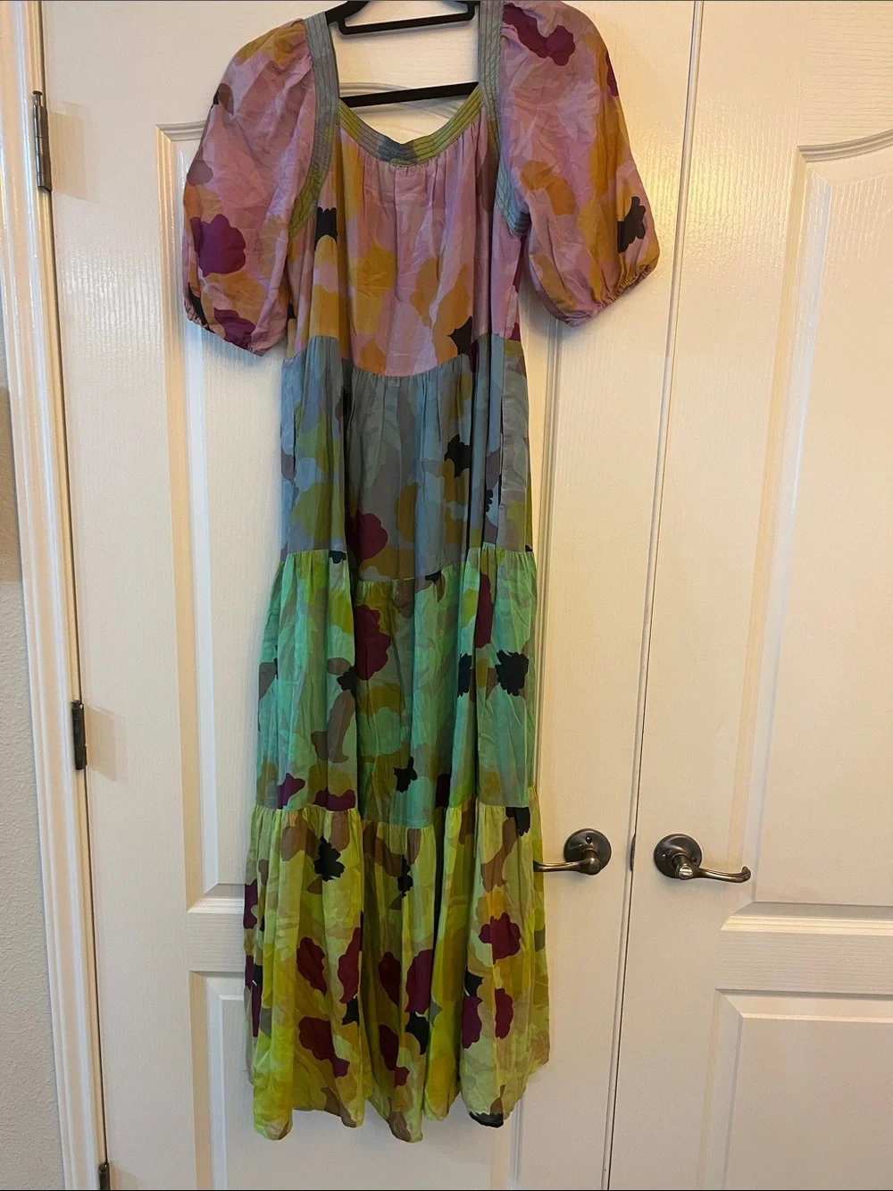 Anthropologie Floral Tiered Maxi Dress in Green, Purple, Yellow - Picture 2 of 4